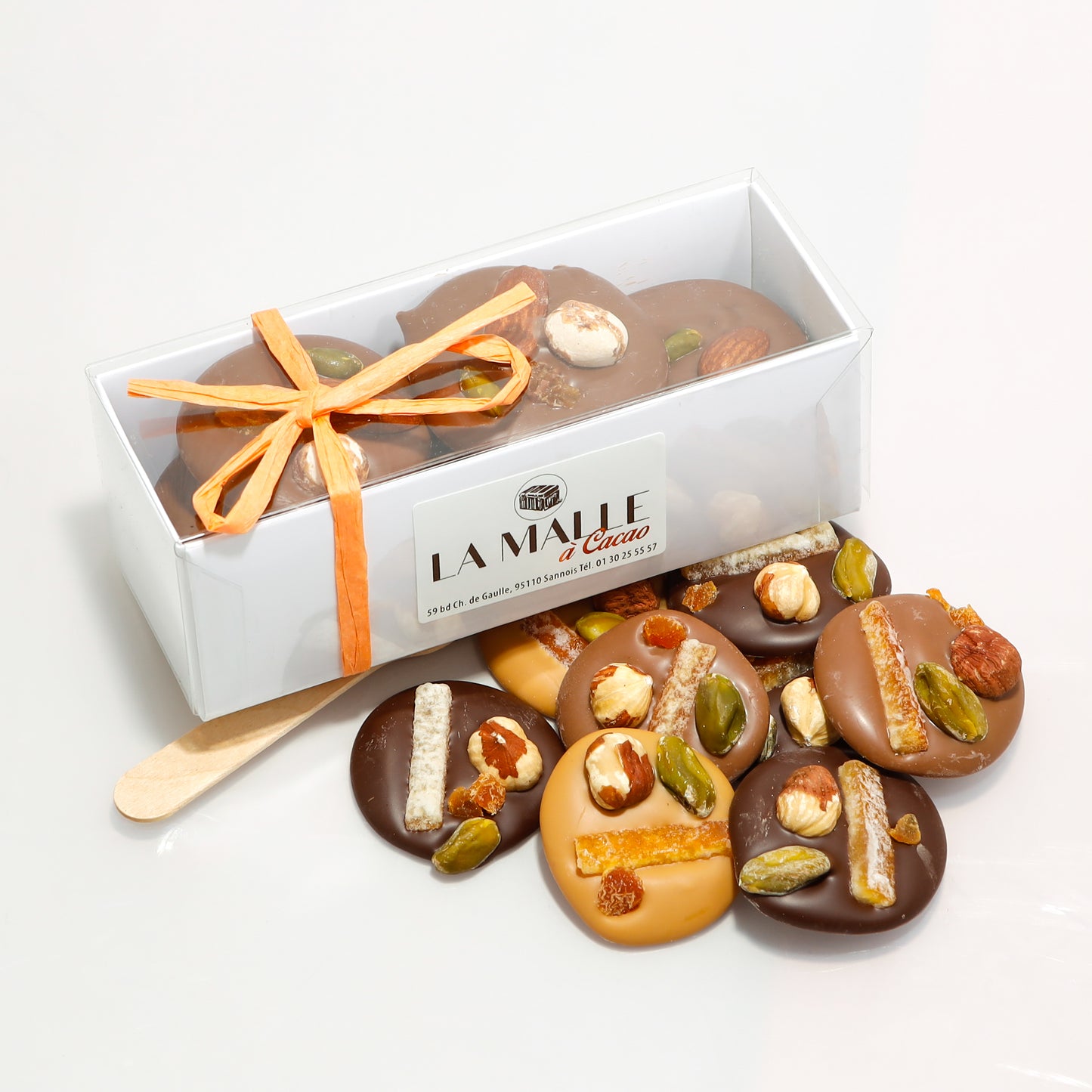 Assortiment Mendiants chocolats noirs, lait, caramel blond 120g